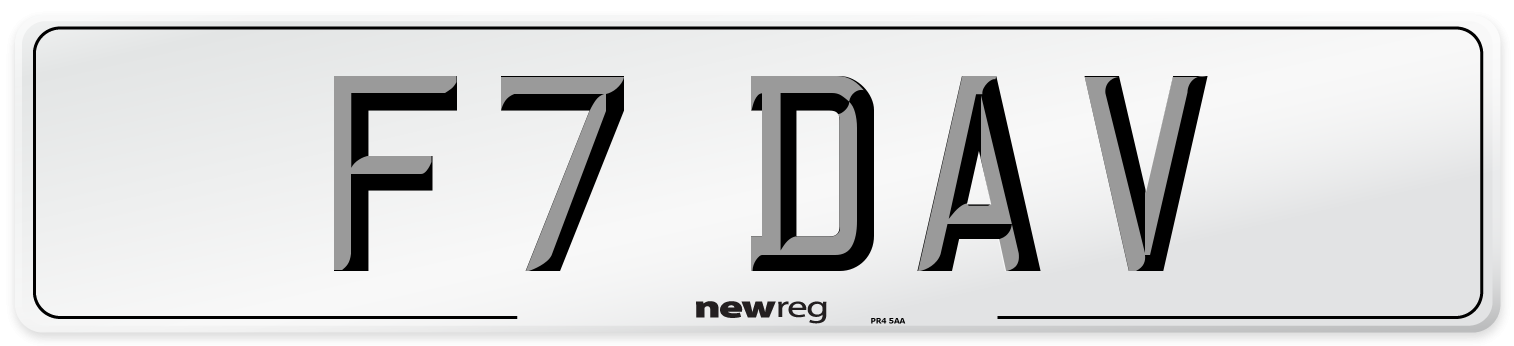 F7 DAV Number Plate from New Reg